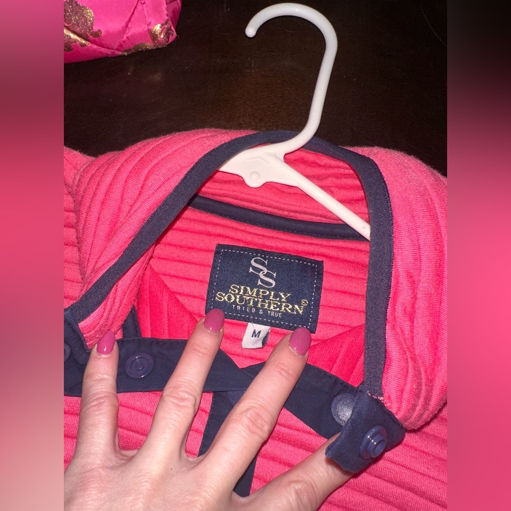 Simply Southern Size Medium Women's Pink Ribbed Pullover Jacket Bow‎ Logo - Picture 7 of 10